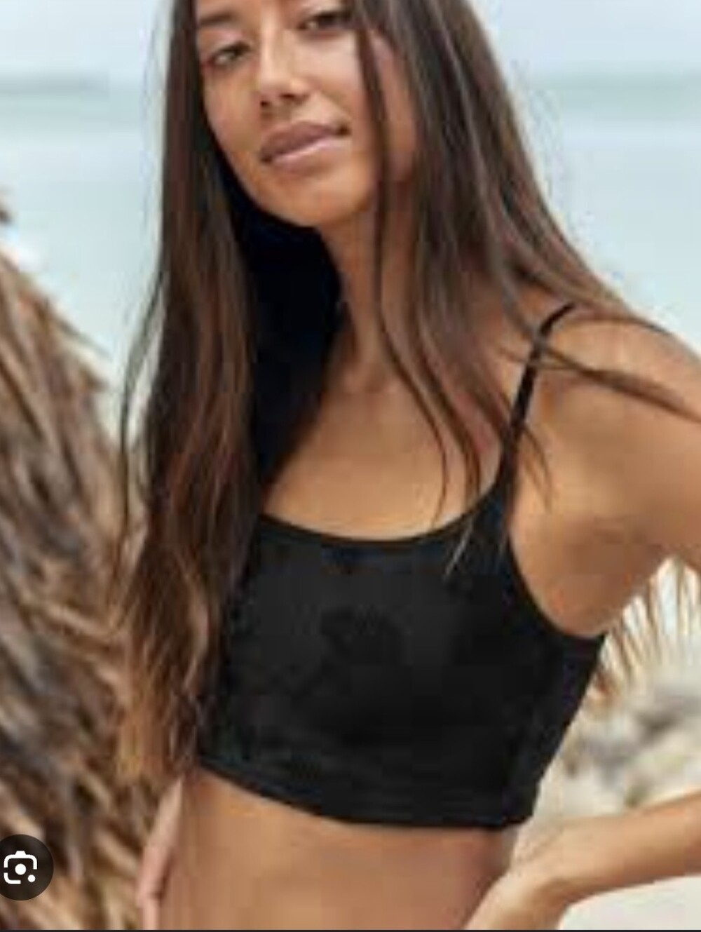 Aerie Black Floral Textured Small Swim Top